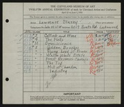 Entry card for Blazey, Lawrence for the 1930 May Show.