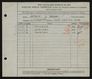 Entry card for Brooks, Arthur D. for the 1930 May Show.