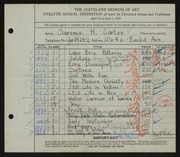 Entry card for Carter, Clarence Holbrook for the 1930 May Show.