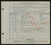 Entry card for Hewes, A. B. for the 1930 May Show.
