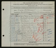 Entry card for McClean, Clara for the 1930 May Show.