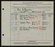 Entry card for Meunier, Paul A. for the 1930 May Show.