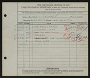 Entry card for Novotny, Elmer Ladislaw for the 1930 May Show.