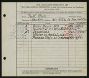Entry card for Stoll, Rolf for the 1930 May Show.