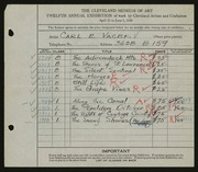 Entry card for Vacek, Carl E. for the 1930 May Show.