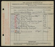 Entry card for Blazey, Lawrence for the 1931 May Show.