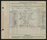 Entry card for Clough, Thomas for the 1931 May Show.