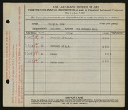 Entry card for Cole, Harry A. for the 1931 May Show.