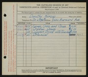 Entry card for Kirsop, Dorothy for the 1931 May Show.