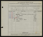 Entry card for Bauer, Sol A. for the 1932 May Show.