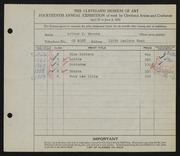 Entry card for Brooks, Arthur D. for the 1932 May Show.