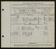 Entry card for Clark, John S. for the 1932 May Show.