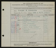 Entry card for Conover, Claude R. for the 1932 May Show.