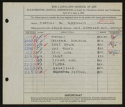 Entry card for Grenwis, Martina Dorothy for the 1932 May Show.