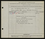 Entry card for Handcraft Metal Shop, Inc., and Halasz, Imre; Klevay, Adolph; Stanley-Brown, R. (Rudolph)  for the 1932 May Show.