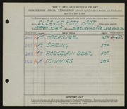 Entry card for Hart, Eleanor Hotz for the 1932 May Show.