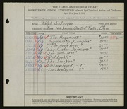 Entry card for Jaeger, Ralph S. for the 1932 May Show.