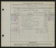 Entry card for Parks, Bernarda B. for the 1932 May Show.