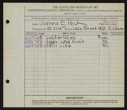 Entry card for Peck, James Edward for the 1932 May Show.