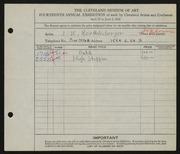 Entry card for Roethlisberger, J. K. for the 1932 May Show.