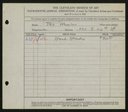 Entry card for Wheeler, Hughlette for the 1932 May Show.