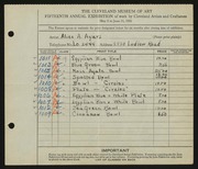 Entry card for Ayars, Alice A. for the 1933 May Show.