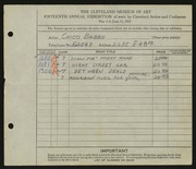 Entry card for Babbo, Chico for the 1933 May Show.