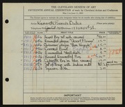 Entry card for Bates, Kenneth F. for the 1933 May Show.
