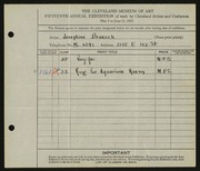 Entry card for Braasch, Josephine Bickel for the 1933 May Show.