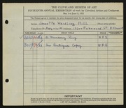 Entry card for Hill, Jeanette Weidling for the 1933 May Show.