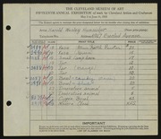 Entry card for Hunsicker, Harold Wesley for the 1933 May Show.