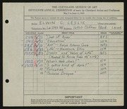 Entry card for Leslie, Elwin C. for the 1933 May Show.