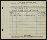 Entry card for Murray, Frances N.R. for the 1933 May Show.