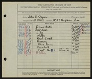 Entry card for Opper, John for the 1933 May Show.