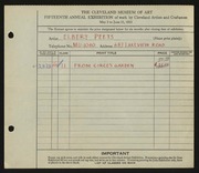 Entry card for Peets, Elbert for the 1933 May Show.