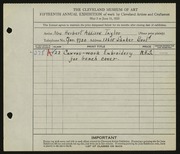 Entry card for Taylor, Mrs. Herbert Addison for the 1933 May Show.
