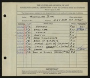 Entry card for Zak, Maxmillian for the 1933 May Show.