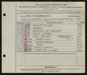 Entry card for Berkowitz, Benjamin B. for the 1934 May Show.