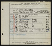 Entry card for Bookatz, Samuel for the 1934 May Show.