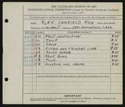 Entry card for Fox, Ruby Canfield for the 1934 May Show.