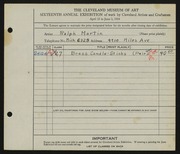 Entry card for Martin, Arthur Ralph for the 1934 May Show.
