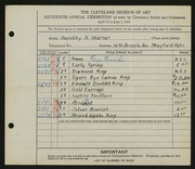 Entry card for Warner, Dorothy K. for the 1934 May Show.