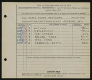 Entry card for Benjamin, Pearl Feuer for the 1935 May Show.