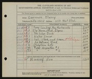 Entry card for Blazey, Lawrence for the 1935 May Show.