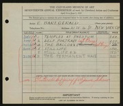 Entry card for Gerald, Elizabeth Bart for the 1935 May Show.