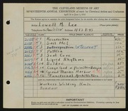Entry card for Lee, Lowell M. for the 1935 May Show.