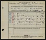 Entry card for Reidenbaugh, Frances for the 1935 May Show.