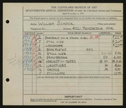 Entry card for Schock, William for the 1935 May Show.