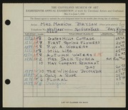 Entry card for Bryson, Marion Camp for the 1936 May Show.