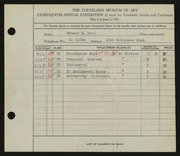 Entry card for Noel, Edward B. for the 1936 May Show.